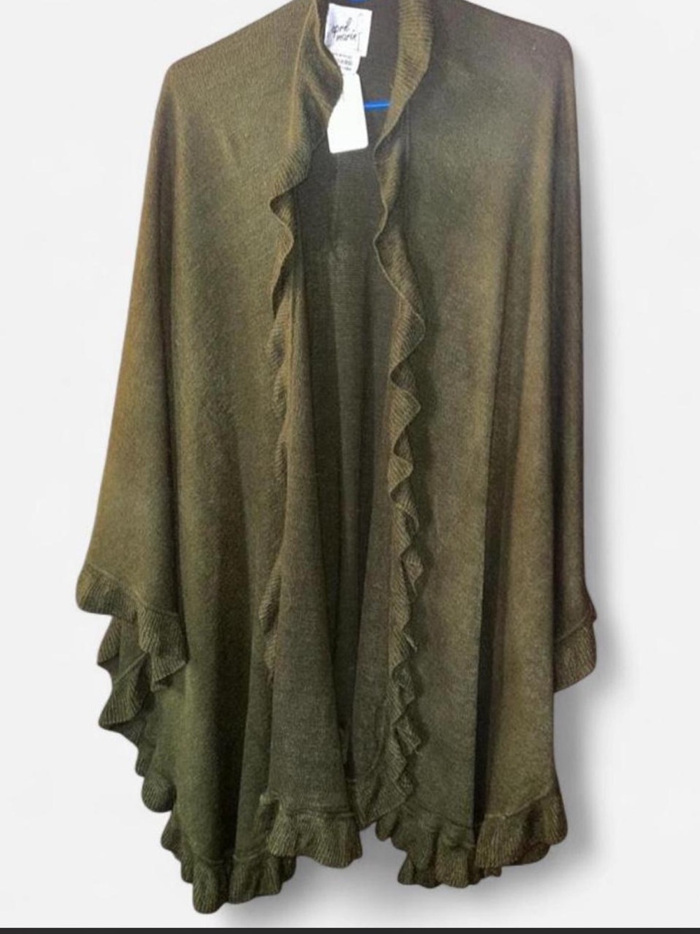 NWT April Marin Olive Green Cascade Ruffle Knit Poncho Shawl OS 🌿